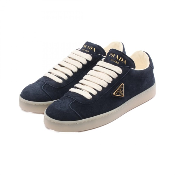 PRADA Triangle logo sneakers #36 shoes Suede Navy Used Women