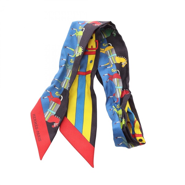 HERMES Twilly ROCABAR Scarf silk Red Blue Black Multicolor Used Women
