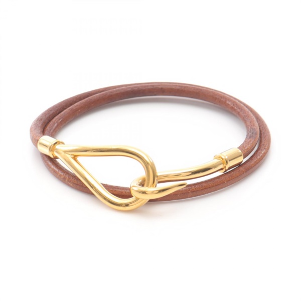 HERMES Jumbo Choker Bracelet leather Gold Plated Brown Used Women GHW