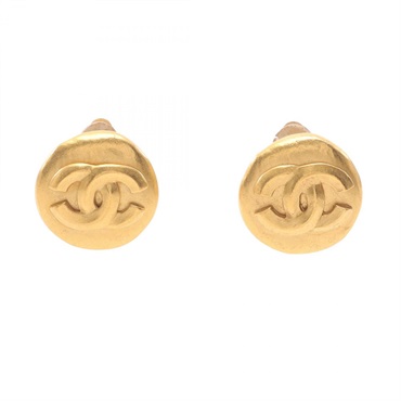 CHANEL COCO Mark Clip round Earring Gold Plated Used Women CC