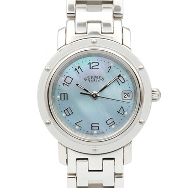 HERMES Clipper Nacre Wrist Watch CL4.210 Quartz Stainless Steel Used Women