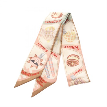 HERMES Twilly FUNNY ICE CREAM Scarf silk Brown Multicolor Used Women