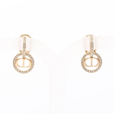 Dior CD logo clip Earring Gold Plated Rhinestone Clear Used Women