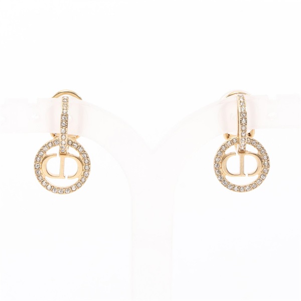 Dior CD logo clip Earring Gold Plated Rhinestone Clear Used Women
