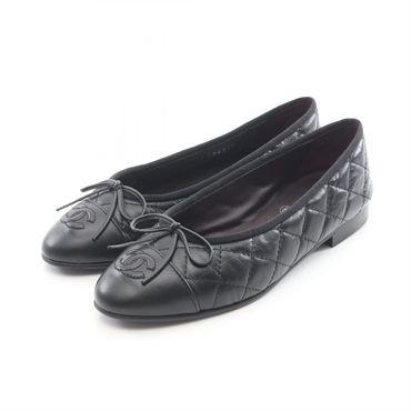 CHANEL Ballerina Matelasse pumps flat shoes #34 1/2 G26250 leather Black Used CC
