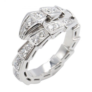 BVLGARI Serpenti Single Spiral Full Diamond Ring 18KWG Used #S Women US Size 4.5