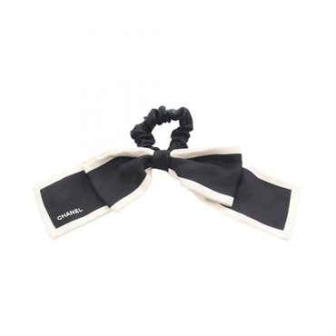 CHANEL Camelia Ribbon hair tie Hair accessory silk Black White Used Women CC