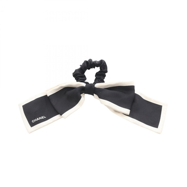 CHANEL Camelia Ribbon hair tie Hair accessory silk Black White Used Women CC