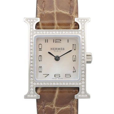 HERMES H watch mini Wrist Watch HH1.131 Quartz SS Diamond Used Women