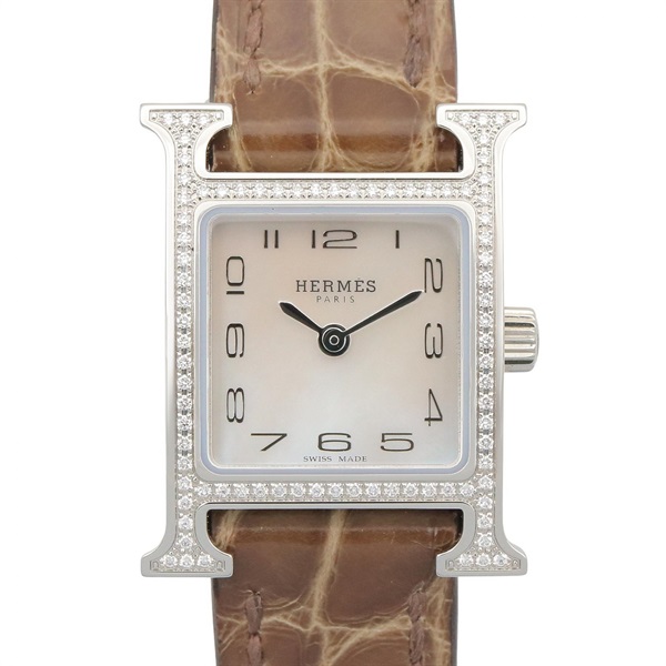 HERMES H watch mini Wrist Watch HH1.131 Quartz SS Diamond Used Women