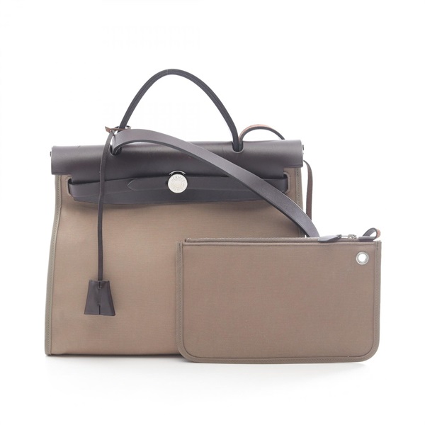 HERMES Herbag Zip PM shoulder Handbag R Toile officier hunter etoupe ebene SHW