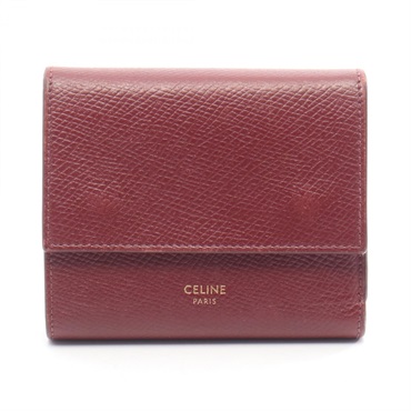 CELINE Small Tri-fold wallet 10B573BEL leather Bordeaux Used Women logo