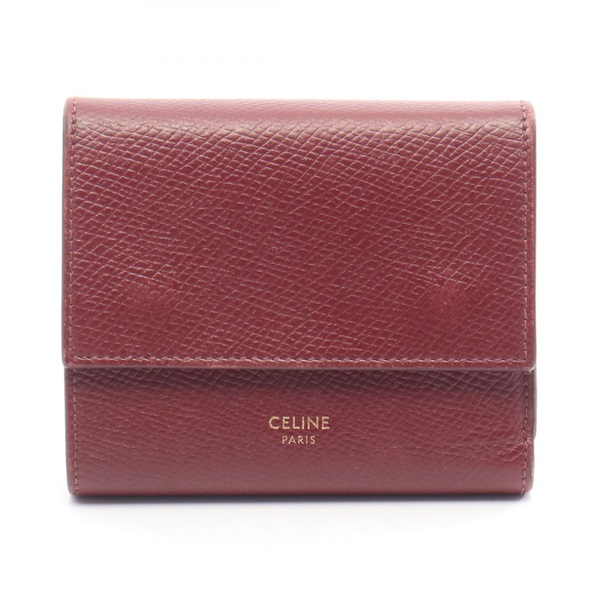 CELINE Small Tri-fold wallet 10B573BEL leather Bordeaux Used Women logo