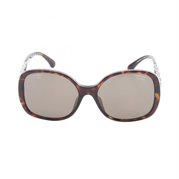 CHANEL Chain logo Sunglasses eyewear 5470-Q-A leather Plastic Brown Used Women