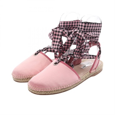 Miu Miu Flat Sandals shoes #37 1/2 Fabric Pink Black Women