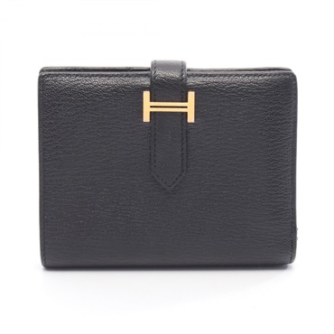 HERMES Bearn Compact Bi-fold wallet purse C Chevre leather Black GHW Used Women