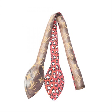 LOUIS VUITTON Bando 3D Scarf stole echarpe M76930 silk Monogram Brown Red Used