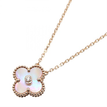 Van Cleef & Arpels Vintage Alhambra Necklace 18KPG Gold Mother of pearl Diamond