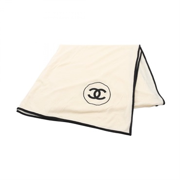 CHANEL COCO Mark Stole scarf wrap echarpe silk cashmere Beige Black Used Women