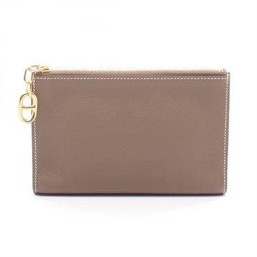 HERMES Zip And go PM Chaine d'Ancre Pouch Evercolor leather Etoupe Grey Used GHW