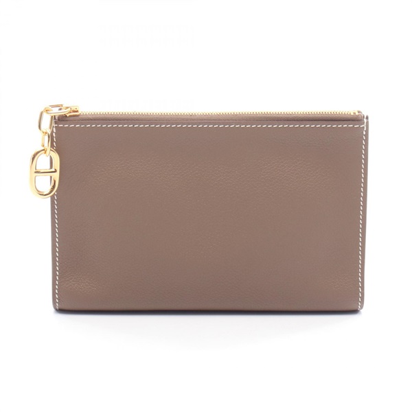 HERMES Zip And go PM Chaine d'Ancre Pouch Evercolor leather Etoupe Grey Used GHW
