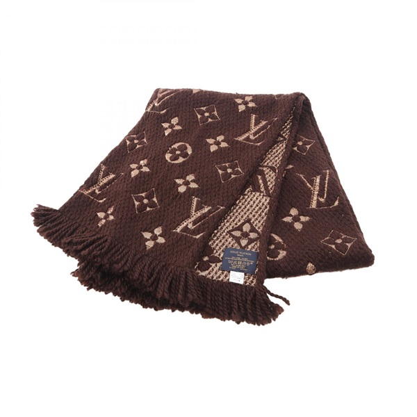 LOUIS VUITTON Echarpe Logomania Shine Scarf M71383 wool silk Marron Gold Used