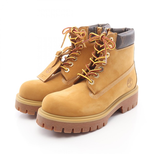 LOUIS VUITTON Timberland Short Boots shoes #8 leather Monogram canvas Brown LV
