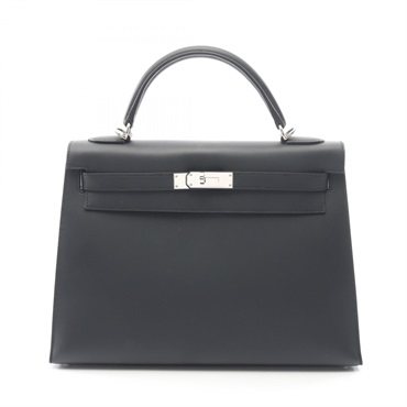 HERMES Kelly 32 Handbag Sombrero leather Navy Blue Obscurs SHW Used Women X