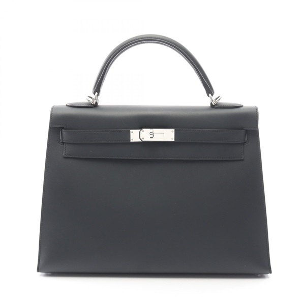 HERMES Kelly 32 Handbag Sombrero leather Navy Blue Obscurs SHW Used Women X