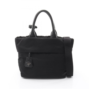 PRADA Logo 2Way Shoulder Handbag Nylon leather Black Used Women