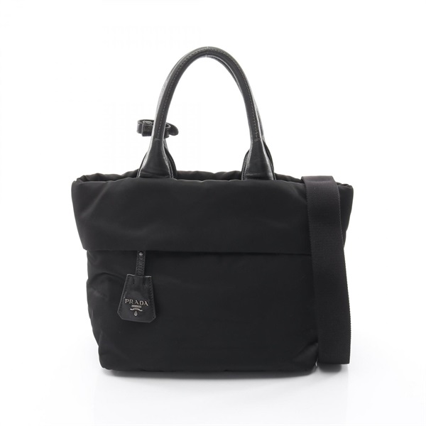 PRADA Logo 2Way Shoulder Handbag Nylon leather Black Used Women