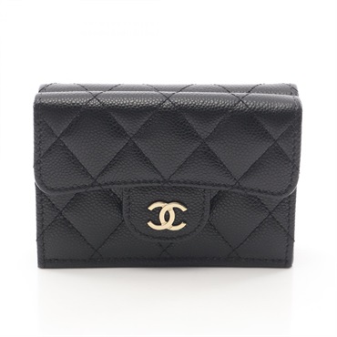 CHANEL Classic Small Flap Wallet Matelasse AP0230 leather Black Used Women GHW