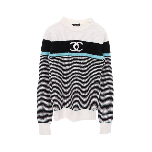 CHANEL COCO Mark knitwear #34 sweater P73495K1052122B cotton Viscose Black White