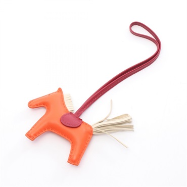 HERMES Rodeo PM Bag Charm Agneau milo leather Orange poppy Craie Ruby Used B