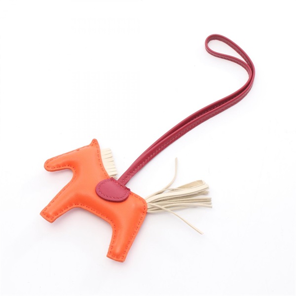 HERMES Rodeo PM Bag Charm Agneau milo leather Orange poppy Craie Ruby Used B