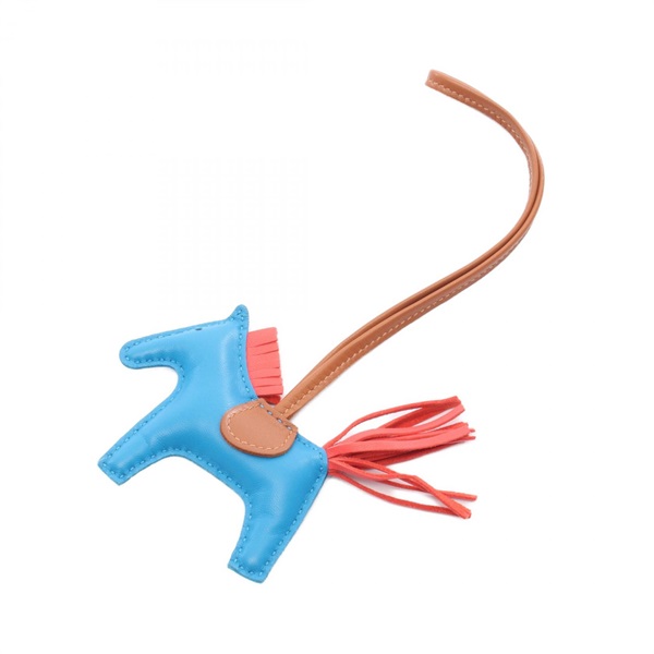 HERMES Rodeo PM Bag Charm Agneau milo leather Blue Rose texas Gold Used Women U