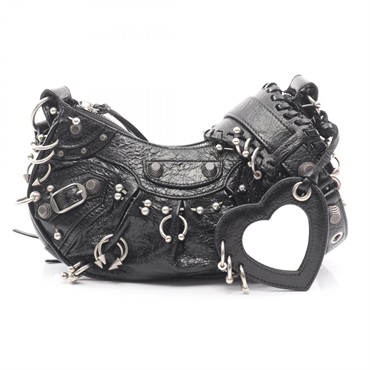 BALENCIAGA LE CAGOLE Crossbody Shoulder Bag 671309 leather Black Used Women
