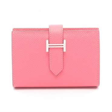 HERMES Bearn mini Card Case Compact Wallet Epsom leather Rose azalee SHW Used K