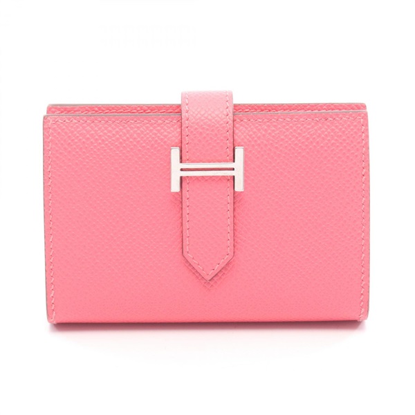 HERMES Bearn mini Card Case Compact Wallet Epsom leather Rose azalee SHW Used K