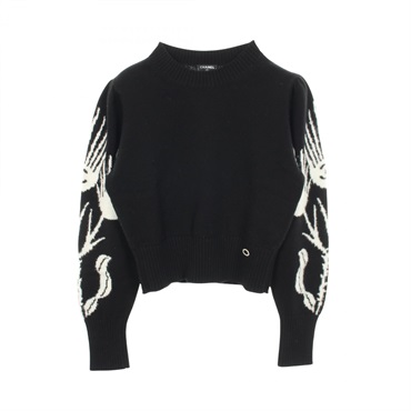 CHANEL COCO Mark Flower knitwear #36 P70944K10157 cashmere silk Black White Used