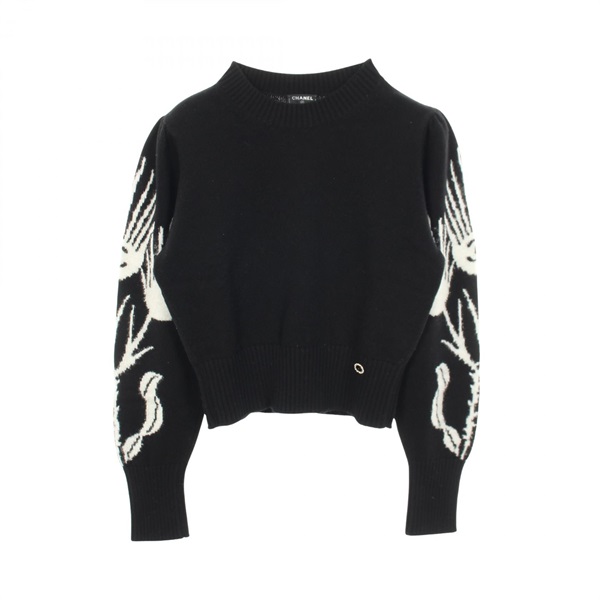 CHANEL COCO Mark Flower knitwear #36 P70944K10157 cashmere silk Black White Used