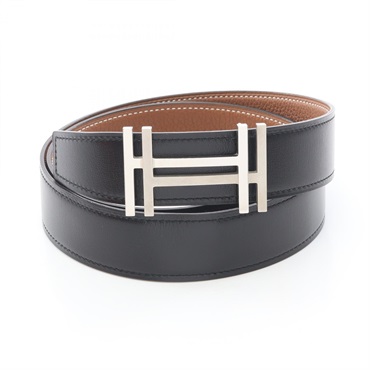 HERMES Belt buckle H au Carre belt reversible Togo leather Box calf 135 used BK