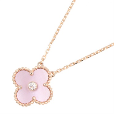 Van Cleef & Arpels Vintage Alhambra Necklace 18KPG Gold Pink MOP Diamond Used