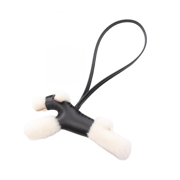 HERMES Buddy Bag Charm Holder Agneau milo leather Mouton Black White Women G