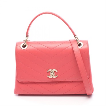 CHANEL Chevron V-stitch Shoulder Crossbody Handbag A57147 leather Pink Used GHW