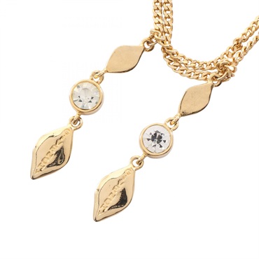 GIVENCHY Long Necklace Pendant Gold Plated Crystal Clear Used Women