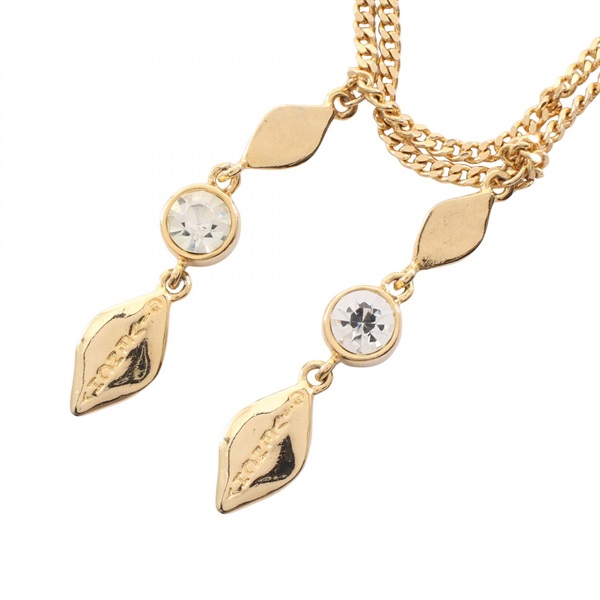 GIVENCHY Long Necklace Pendant Gold Plated Crystal Clear Used Women