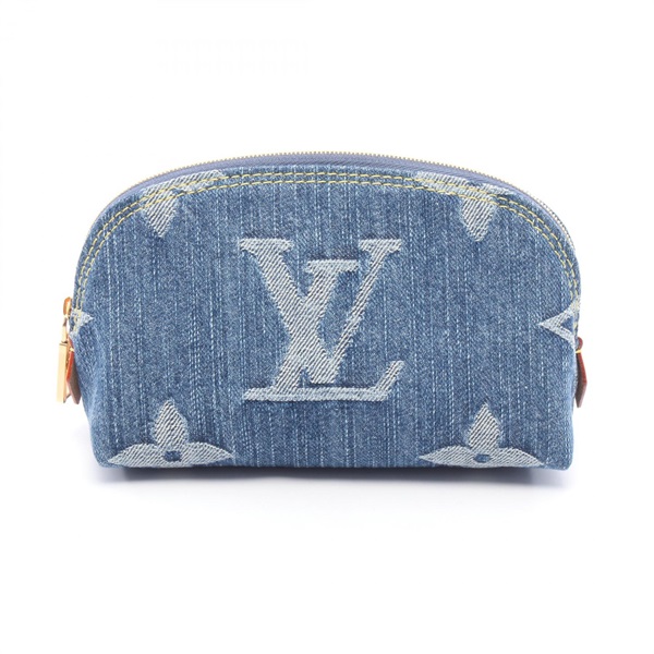 LOUIS VUITTON Pochette Cosmetic PM Pouch M24316 Monogram deni leather Blue Used