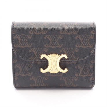 CELINE Small flap Triomphe Tri-fold Wallet Purse 10D782CQH.04LU canvas BK Used