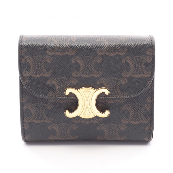 CELINE Small flap Triomphe Tri-fold Wallet Purse 10D782CQH.04LU canvas BK Used